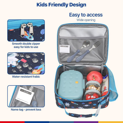 Bagseri Kids Lunch Bag Boys - Thermal Insulated Lunch Box Tote with Water Bottle Holder, Reusable Leak-Proof Kids Lunch Box for Daycare & School, Black Dinosaur (Containers Not Included)