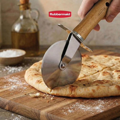 Rubbermaid Beechwood Pizza Cutter Wheel, Heavy Duty Sharp Pizza Slicer for Pizza, Dough, Pie Crust, Pastries | Stainless Steel Blade with Built In Finger Guard | Beechwood & Stainless Steel Collection