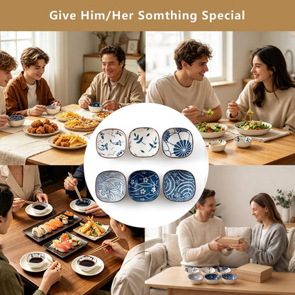 Small Ceramic Dipping Bowls, 5OZ, Blue Ocean, Set of 6