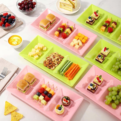 Ziliny 20pcs Black 3 Section Serving Tray Bulk Serving Dish Compartment Appetizer Tray Plastic Dessert Platter Divided Disposable Plate for a Tini Bit Older Party