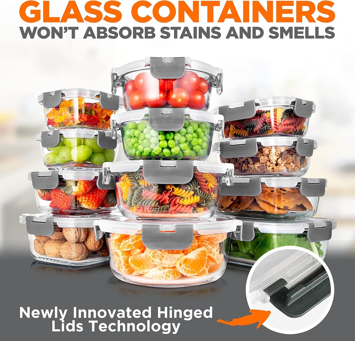 SereneLife 24 Piece Glass Storage Containers with Lids, 12 Pack Glass Meal Prep Container Set for Lunch, Kitchen Storage, Food Storage, Leak Proof, Freezer Safe and Dishwasher Safe, Blue