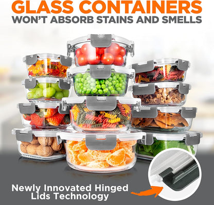 SereneLife 24 Piece Glass Storage Containers with Lids, 12 Pack Glass Meal Prep Container Set for Lunch, Kitchen Storage, Food Storage, Leak Proof, Freezer Safe and Dishwasher Safe, Blue