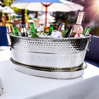 BREKX Aspen Heavy-Duty Oval Stainless Steel Drink Cooler for Parties - Metal Large Ice Bucket for Drinks, 25-Quart (30-Bottle) Large Cooler Ice Container for Parties