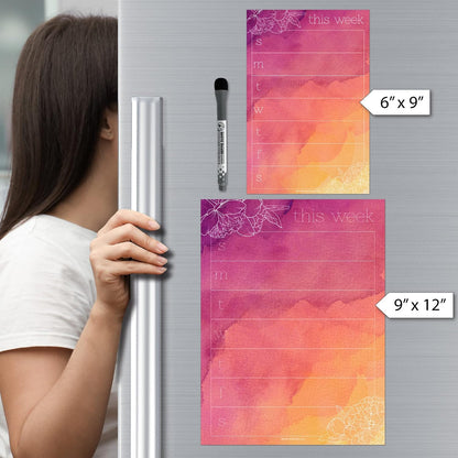 Dry Erase Weekly Calendar Planner Sticker Decal | Removable & Reusable | Magnetic Fine-Tip Marker Included (6 x 9 inches, White)