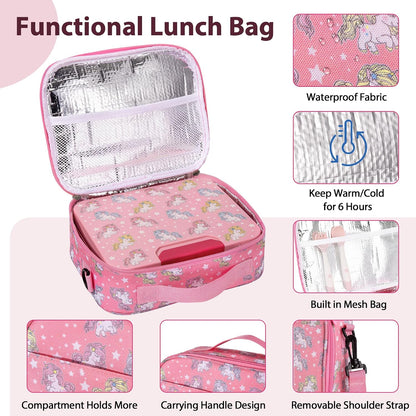 Kids Bento Lunch Box Set with 9.5oz Soup Thermo, Leak-Proof Lunch Food Containers with 3 Compartment and Removable Inner Tray, Insulated Hot Food Jar with Lunch Bag for School, Office, Sea Blue