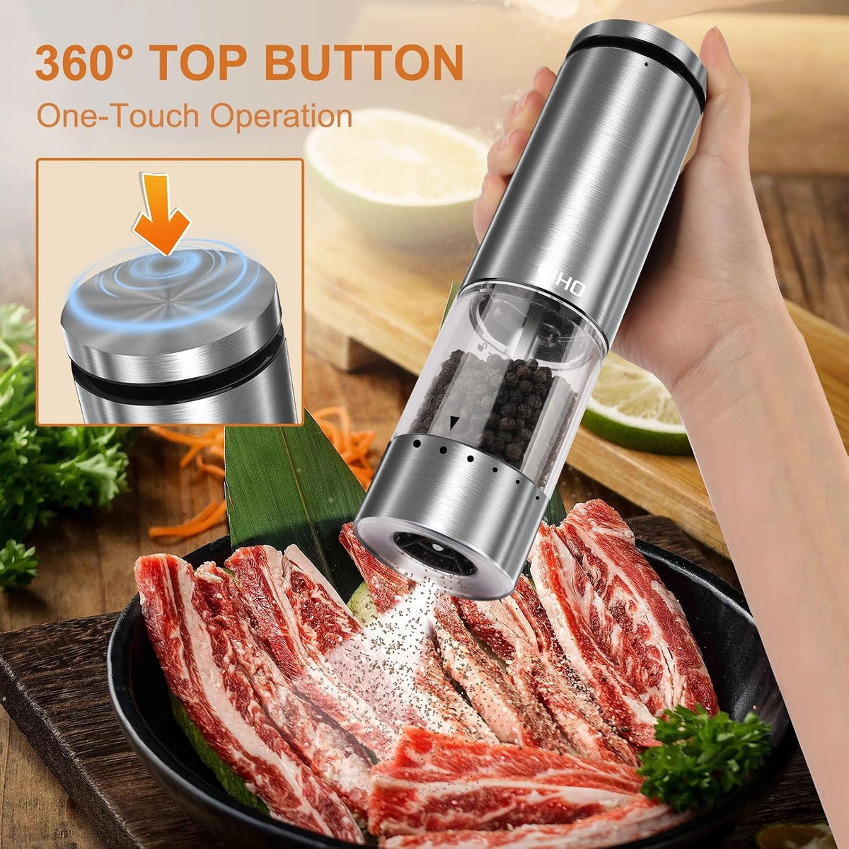 Electric Salt and Pepper Grinder Set Rechargeable, Automatic Salt and Pepper Shakers Mills External Adjustable Coarseness, Kitchen Gadgets, Stocking Stuffers Christmas Cooking Gifts for Men Women