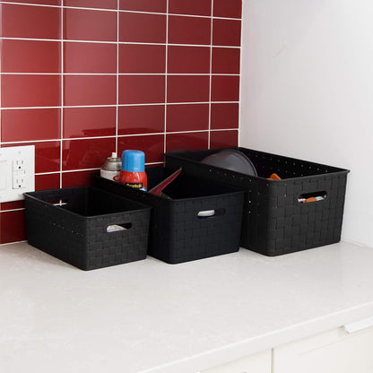 BINO | Plastic Storage Baskets Large - Black | THE STABLE COLLECTION | Multi-Use Storage | Rectangular Cabinet Organizer | Baskets For Organizing with Handles | Home Office Organization and Storage