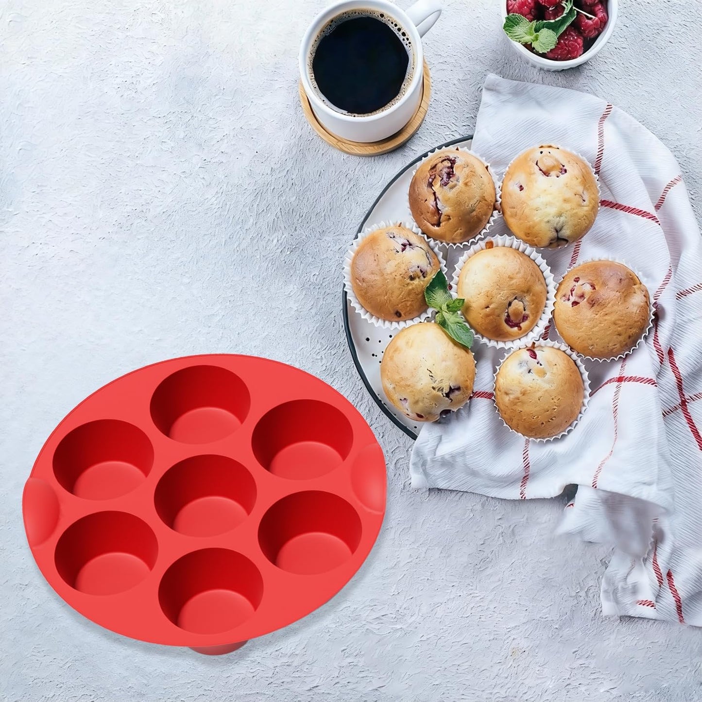 saphe Silicone Muffin Pans for Baking, 7 Cups Air Freyer Cupcake Pan, Nonstick Silicone Muffin molds for for Baking Egg Bite, Muffins, Tart, Cupcake and Quiche, 2 Packs (7 cups)