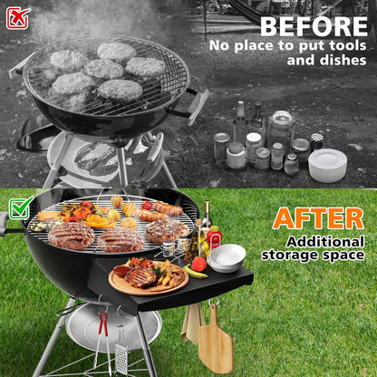 GRISUN Grill Table Shelf and Lid Holder for Weber Kettle Grills 22 Inches, Charcoal Grill Side Table Shelf and Slide a Side Lid Prop, Charcoal Grill Accessories for Weber, (Grill No Included)