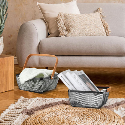 6 Pcs Metal Mesh Steel Basket with Handle Small Shopping Baskets Square Wire Harvest Storage for Kitchen Storage Garden Picnic Bathroom Organizing, 8.46 x 8.46 x 4.13 Inch(Black)