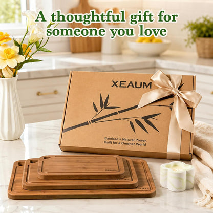 Bamboo Cutting Board 3-Piece Wooden Bread Boards for kitchen