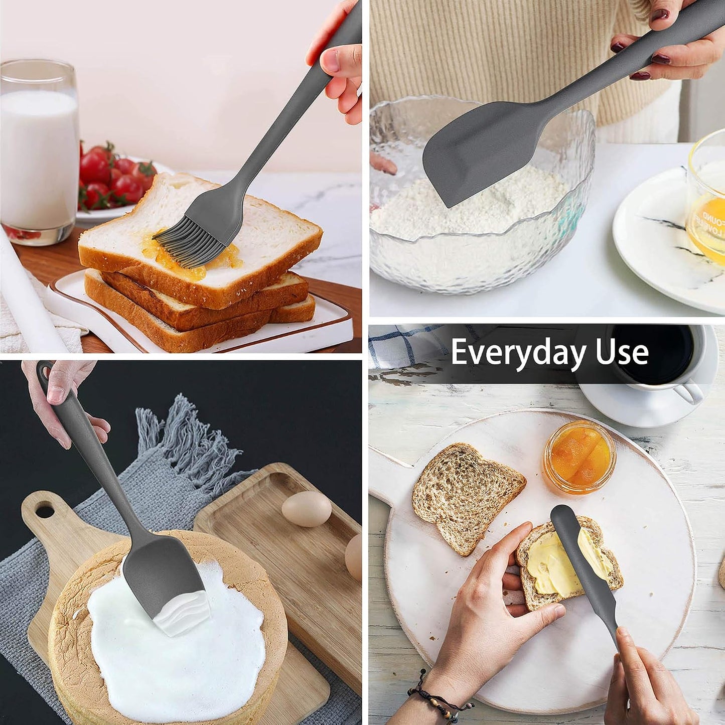 LIANYU 15 Pcs Kitchen Cooking Utensils Set with Holder, Silicone Kitchen Tools with Stainless Steel Handle, Heat Resistant Gadgets, Brush Spatula Spoon Whisk for Cookware, Dishwasher Safe, Khaki