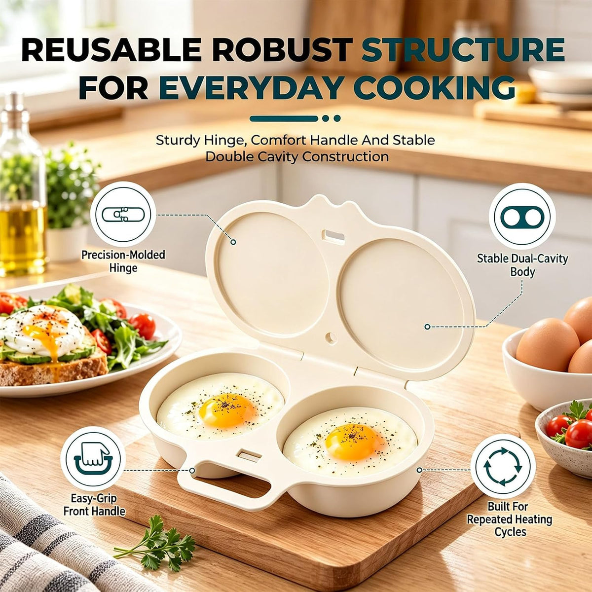 2Pcs Dual Cavity Microwave Egg Poacher, Microwave Egg Cooker for 2 Eggs