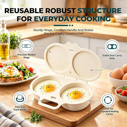2Pcs Dual Cavity Microwave Egg Poacher, Microwave Egg Cooker for 2 Eggs