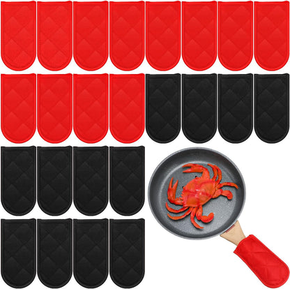 Dandat 24 Set Hot Handle Covers for Daily Replace Use Gift Pan Handle Sleeve Covers Heat Resistant Cast Iron Holder Sleeve Washable Handgrip Mitts for Christmas Kitchen Gifts Craft (Black)