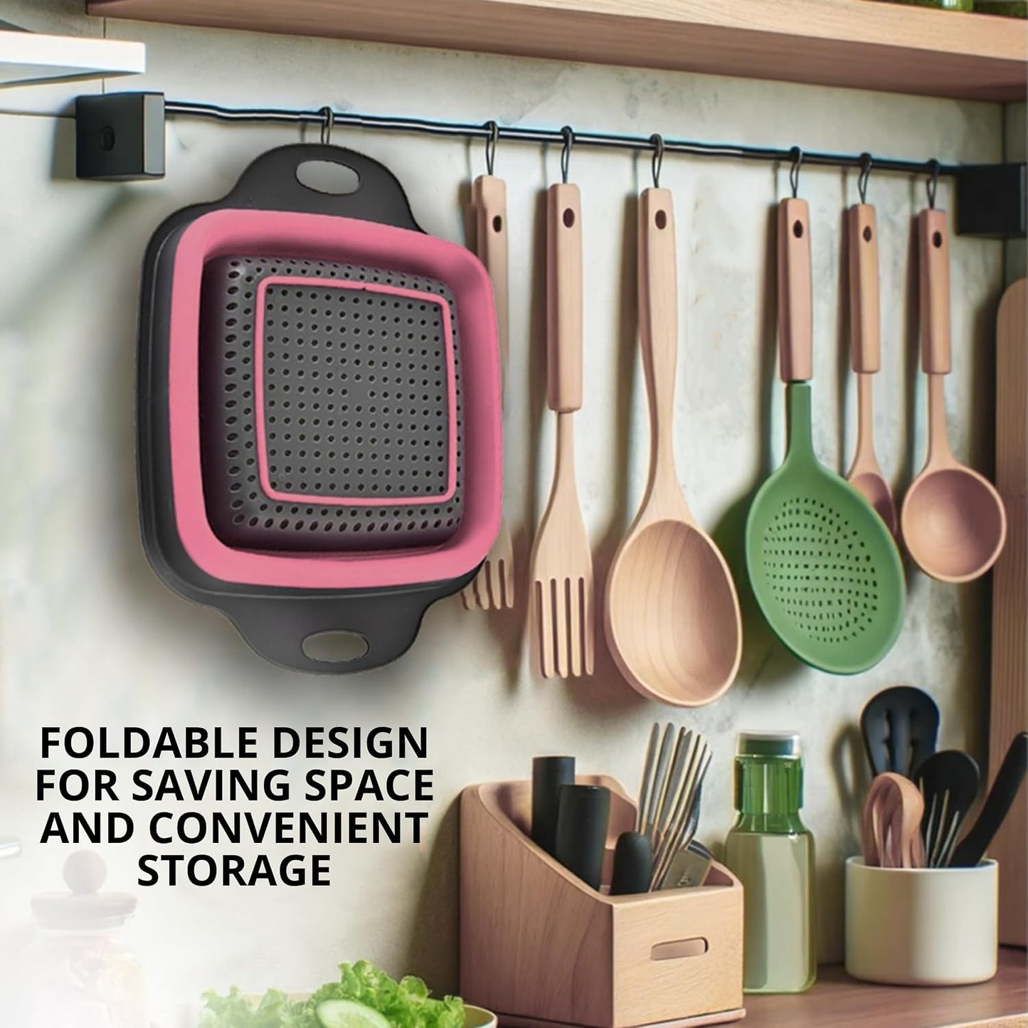 3PCS Green Foldable Kitchen Strainer Set – Silicone Colander Collapsible Strainers and Colanders Green Collander for Kitchen Collapsible Compact Drain Tools for Cooking Prep