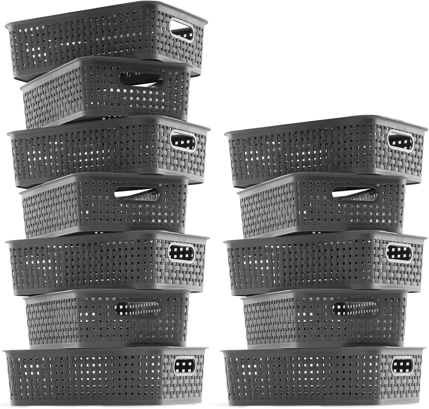 [ 12 Pack ] Plastic Storage Baskets, Small Pantry Organization and Storage Bins, Household Organizers for Laundry Room, Bathrooms, Kitchens, Cabinets, Countertop, Under Sink or Shelves, Black