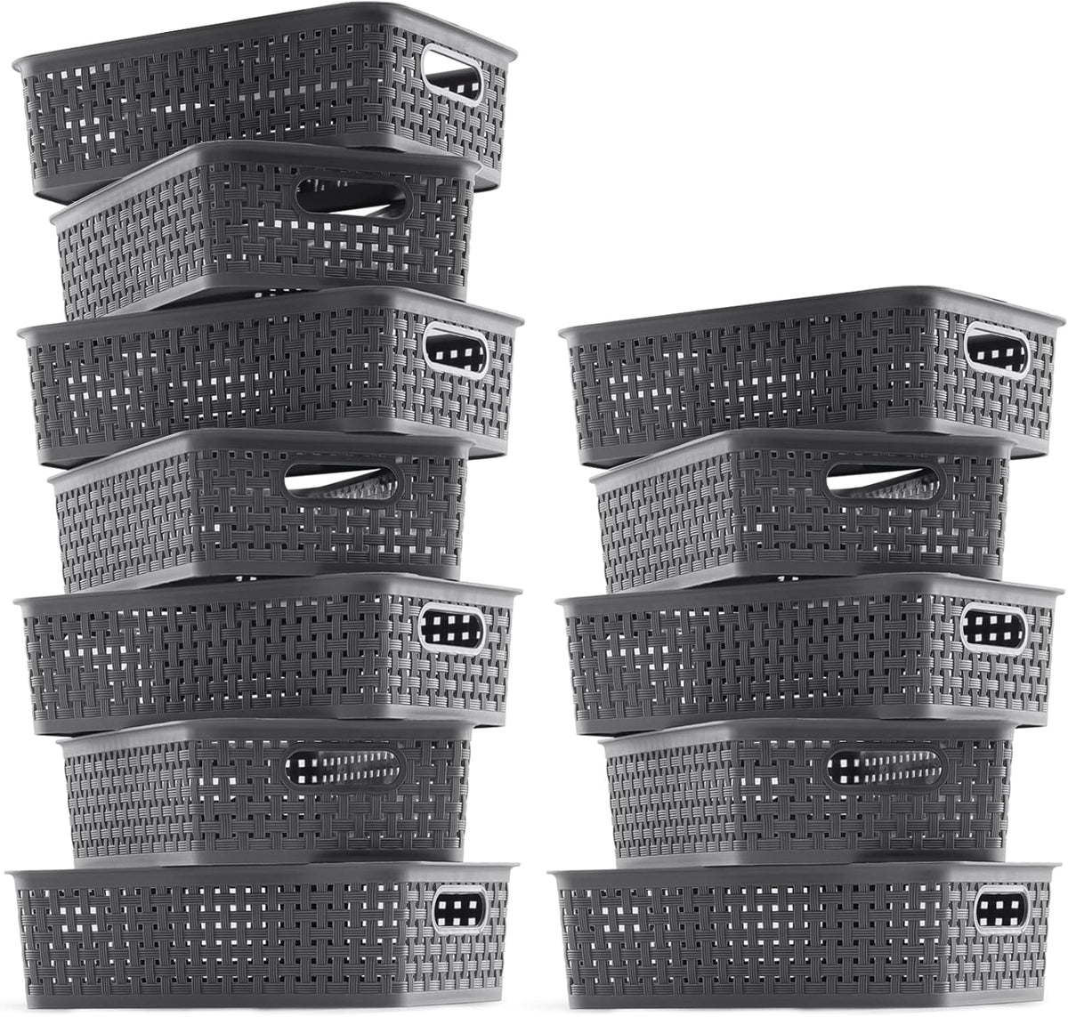 [ 12 Pack ] Plastic Storage Baskets, Small Pantry Organization and Storage Bins, Household Organizers for Laundry Room, Bathrooms, Kitchens, Cabinets, Countertop, Under Sink or Shelves, Black