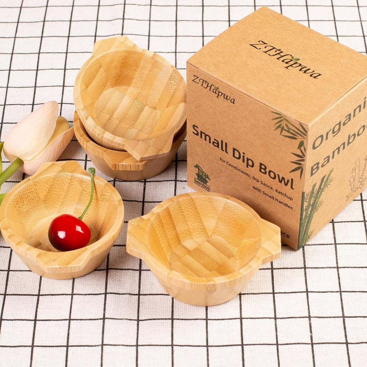 Dipping Bowls Set, Small Bamboo Pinch Bowls for Soy Sauce/Condiment/Snacks, Mini Serving Bowls for Charcuterie Board for BBQ/Entertaining, 1.4 oz Bamboo Wooden Ramekins