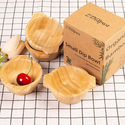 Dipping Bowls Set, Small Bamboo Pinch Bowls for Soy Sauce/Condiment/Snacks, Mini Serving Bowls for Charcuterie Board for BBQ/Entertaining, 1.4 oz Bamboo Wooden Ramekins