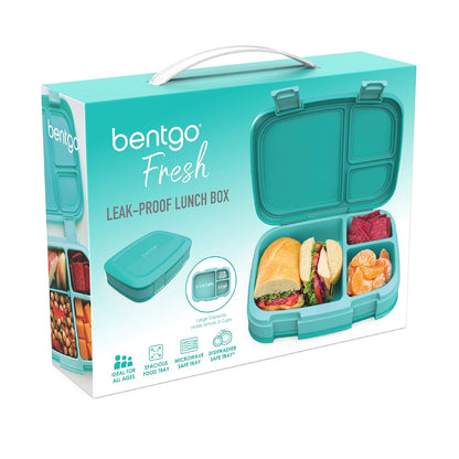 Bentgo® Fresh – Leak-Proof, Versatile 4-Compartment Bento-Style Lunch Box with Removable Divider, Portion-Controlled Meals for Teens and Adults On-The-Go – BPA-Free, Food-Safe Materials (Aqua)