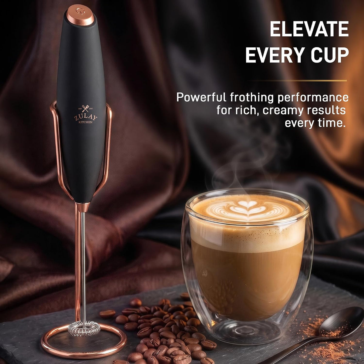Zulay Kitchen Rechargeable Milk Frother Handheld - Frother Wand, Drink Mixer, Electric Whisk Frother, for Cappuccinos, Matcha & Protein Powder - Dynamic 3 Whisk, 3 Speed 500mAh Black - Colors A