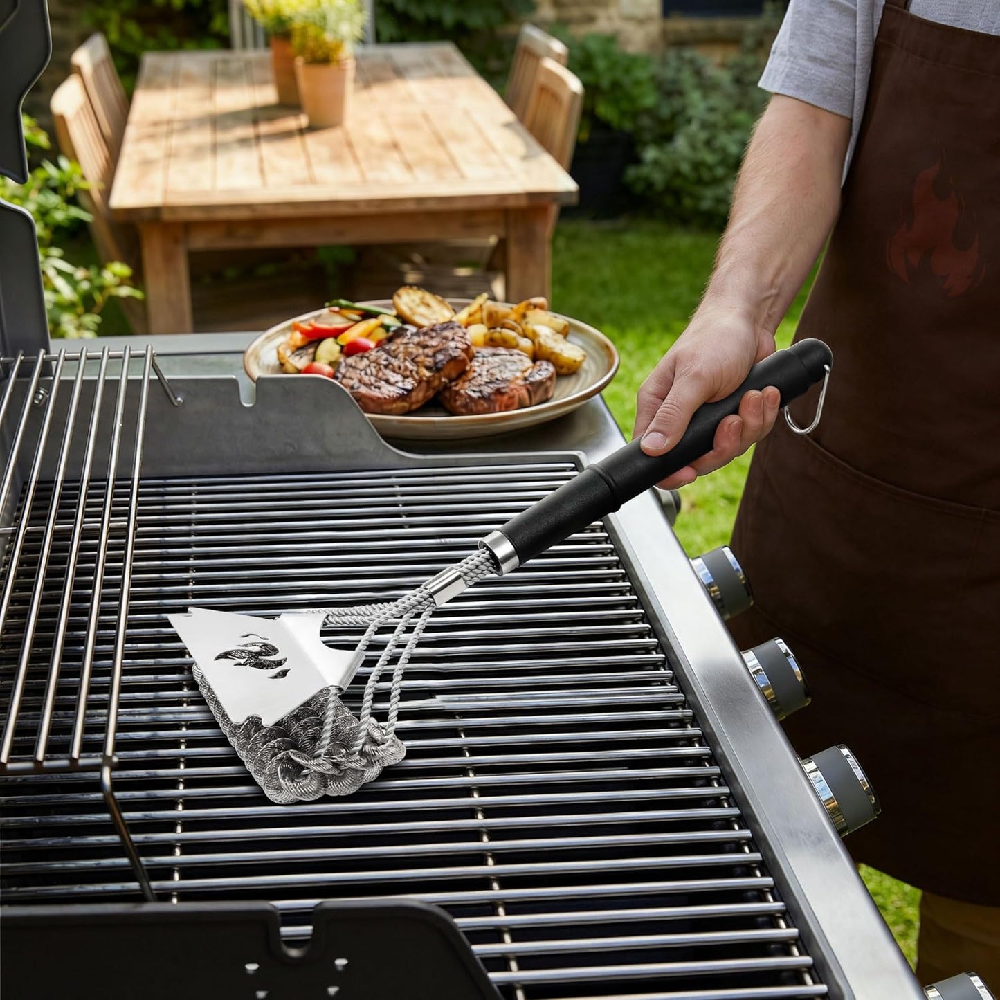 TNTOR Grill Brush Bristle Free with Scraper, 18" Adjustable Handle BBQ Grill Brush for Outdoor Grill, Extra Strong Grill Cleaner Brush for Grill/Smoker/Gas/Charcoal, Grill Gifts for Men/Dad