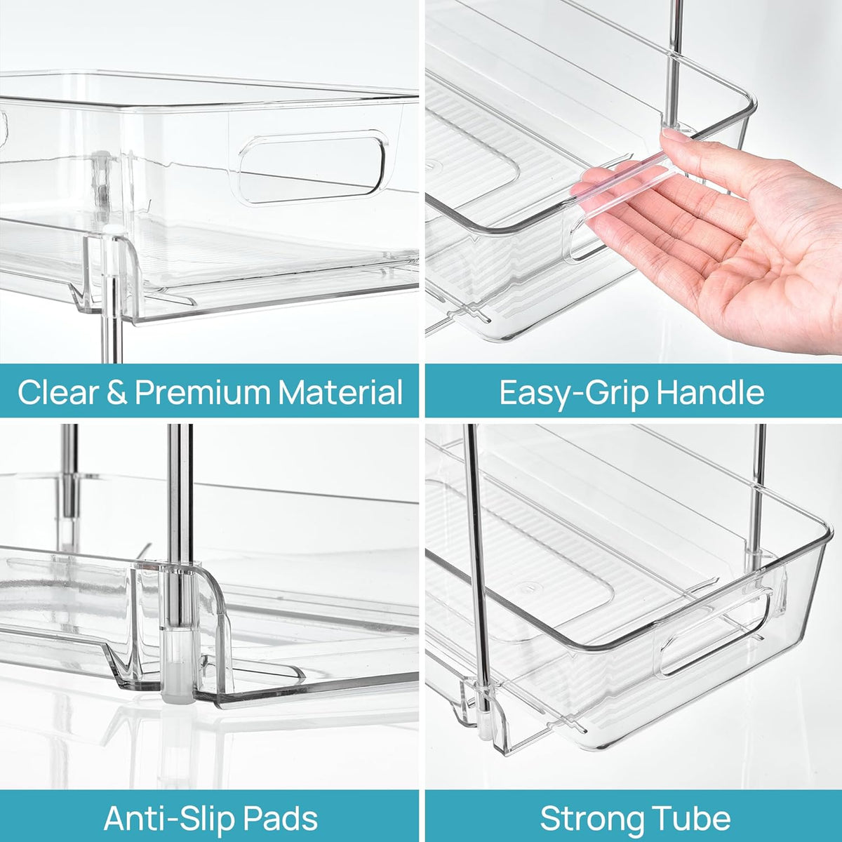 Vtopmart 4 Pack Bathroom Under Sink Organizers Organizer, 2 Tier Clear Pull-Out Organization (S-Standard)