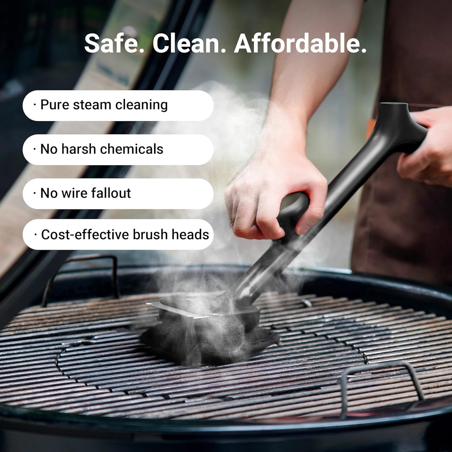 Thermomaven Grill Brush Bristle Free with 3 Replacement Brush Heads, Steam Grill Brush with Scraper, Non Metal Bristles for Cast Iron, Stainless-Steel Grates, Safe for Non-Stick Surface