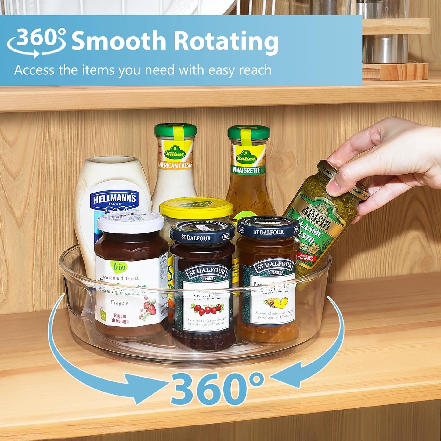 GUZON 4 Pack Lazy Susan Organizer for Cabinet, Upgraded 11.5" Clear Turntable Organizer with Handles and Raised Edge, Lazy Susan for Table Top, Pantry Organizers and Storage for Kitchen, Refrigerator