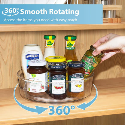 GUZON 4 Pack Lazy Susan Organizer for Cabinet, Upgraded 11.5" Clear Turntable Organizer with Handles and Raised Edge, Lazy Susan for Table Top, Pantry Organizers and Storage for Kitchen, Refrigerator