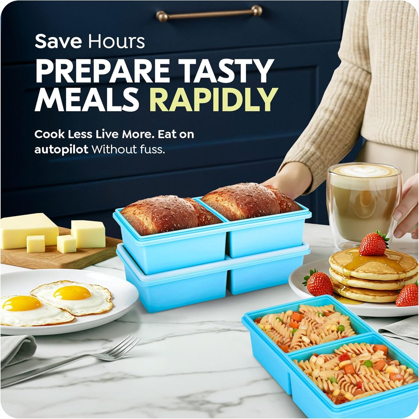 2 cup Silicone Freezer Trays with Lids, Silicone Soup Freezer Molds, Easily prepare portioned meals, Great for storing soups, lasagna, leftovers, sauces and other dishes, Dishwasher, Oven Safe