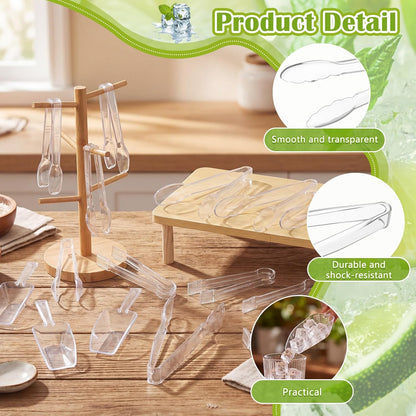 16 Pcs Plastic Ice Tongs and Scoops Set for Ice Bucket 6'' 8.5'' Clear Mini Kitchen Serving Tongs and Scoops for Buffet Freezer Coffee Sugar Bar Supplies Party Wedding BBQ Restaurant