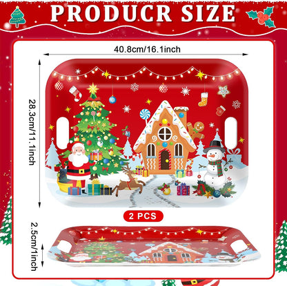 2Pcs Winter Serving Trays 16.1 x 11.1 Inch Large Melamine Christmas Trays Platters with Handles Rectangular Snowflake Melamine Dish for Serving Food Outdoor Dinner Dessert Plates Party Decorations