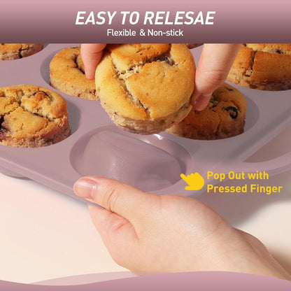 2 Packs 12 Cups Silicone Muffin Pan for Baking with Metal Reinforced Frame Regular Size Cupcake Pan Tray Egg Bites Silicone Cookie Molds Muffin Tin Tart Pans Sheet Set for Oven Dishwasher Safe