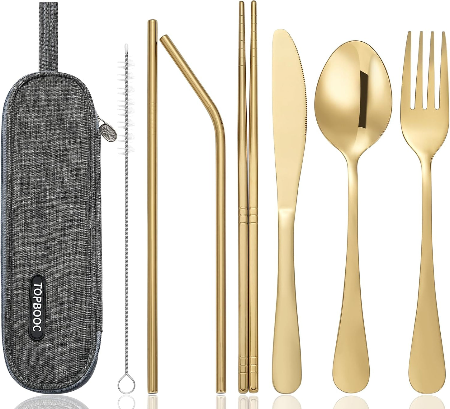 Portable Stainless Steel Flatware Set, Travel Camping Cutlery Set, Portable Utensil Travel Silverware Dinnerware Set with a Waterproof Case (Pink)