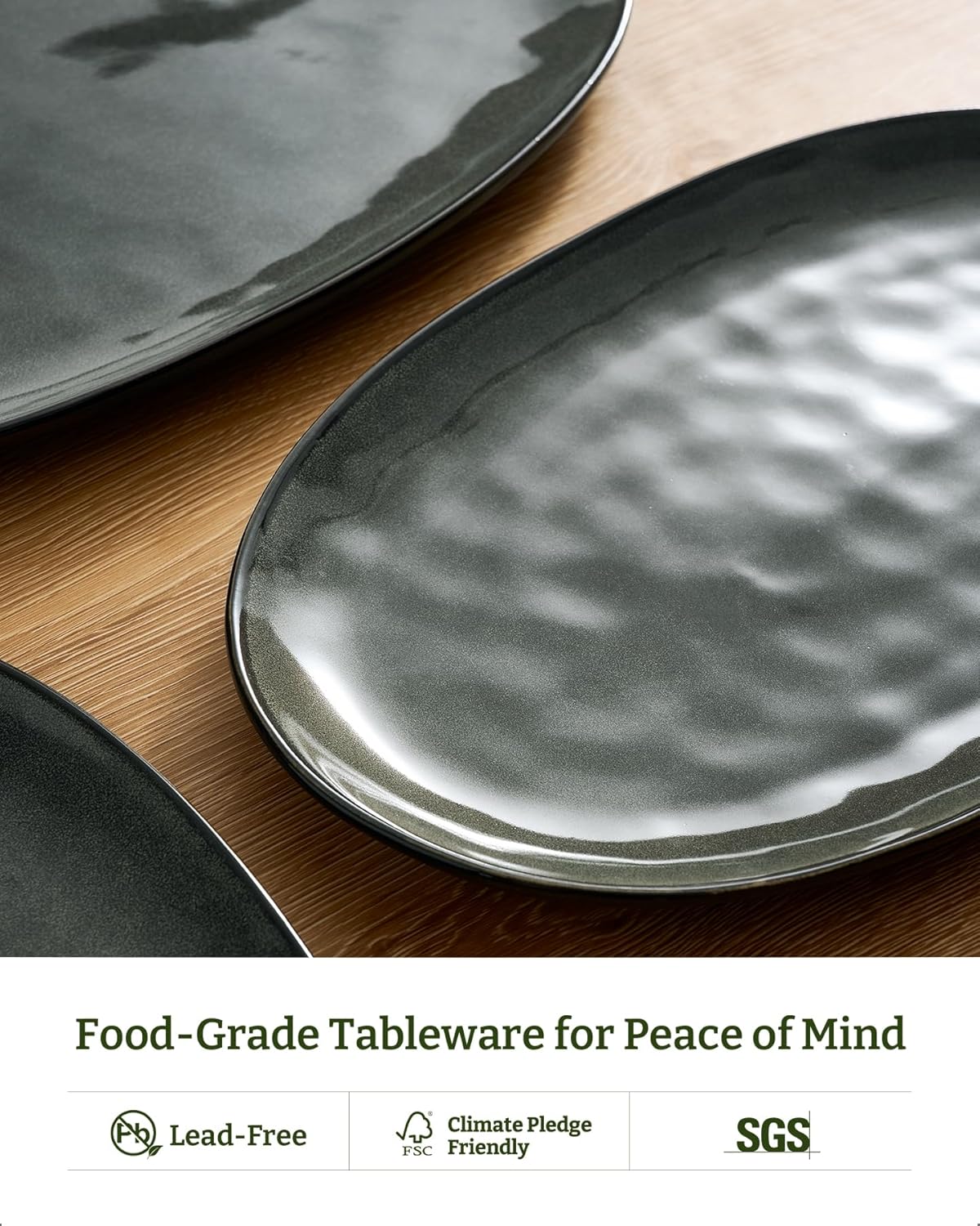famiware Serving Platter, Oval 15.59/14.3/12.9inch Serving Dishes for Entertaining, Serving Bowls, Microwave Safe, Stoneware Serving Trays for Party, Food, Turkey, Cheese, Ocean Series, Vanilla White
