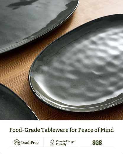 famiware Serving Platter, Oval 15.59/14.3/12.9inch Serving Dishes for Entertaining, Serving Bowls, Microwave Safe, Stoneware Serving Trays for Party, Food, Turkey, Cheese, Ocean Series, Vanilla White