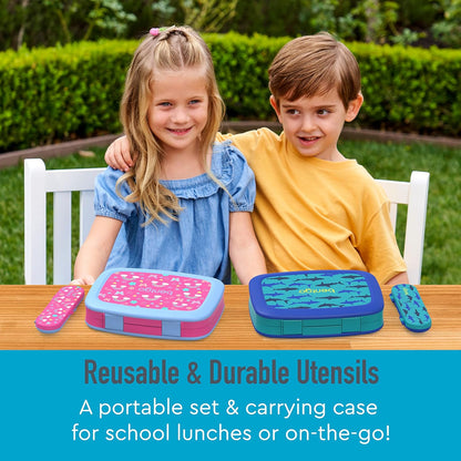 Bentgo Kids Utensil Set - Reusable Plastic Fork, Spoon & Storage Case - BPA-Free Materials, Easy-Grip Handles, Dishwasher Safe - Ideal for School Lunch, Travel, & Outdoors (Shark)