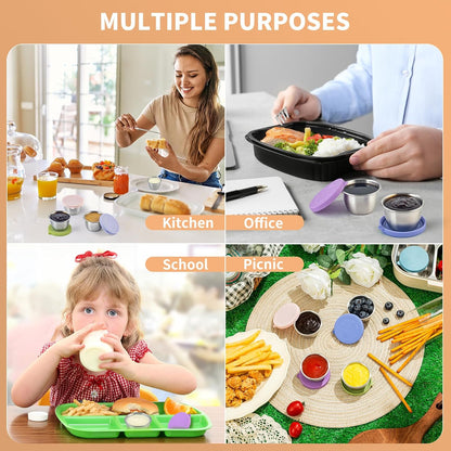 SANEXC 8 Pack - 1.6 Oz Small Salad Dressing Containers To Go, Leakproof Condiment Containers with Lids Reusable Stainless Steel Sauce Cups for Lunch Boxes Kitchen Storage Picnics Travel Meal Prep