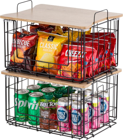 IRIS USA Wire Basket for Pantry Organizers and Storage, 2 Pack, Potato and Onion Storage, Easy Assembly, Stackable Storage Bins, Kitchen Cabinet Bathroom Shelf Organizers for Veggie, Fruit, Snack