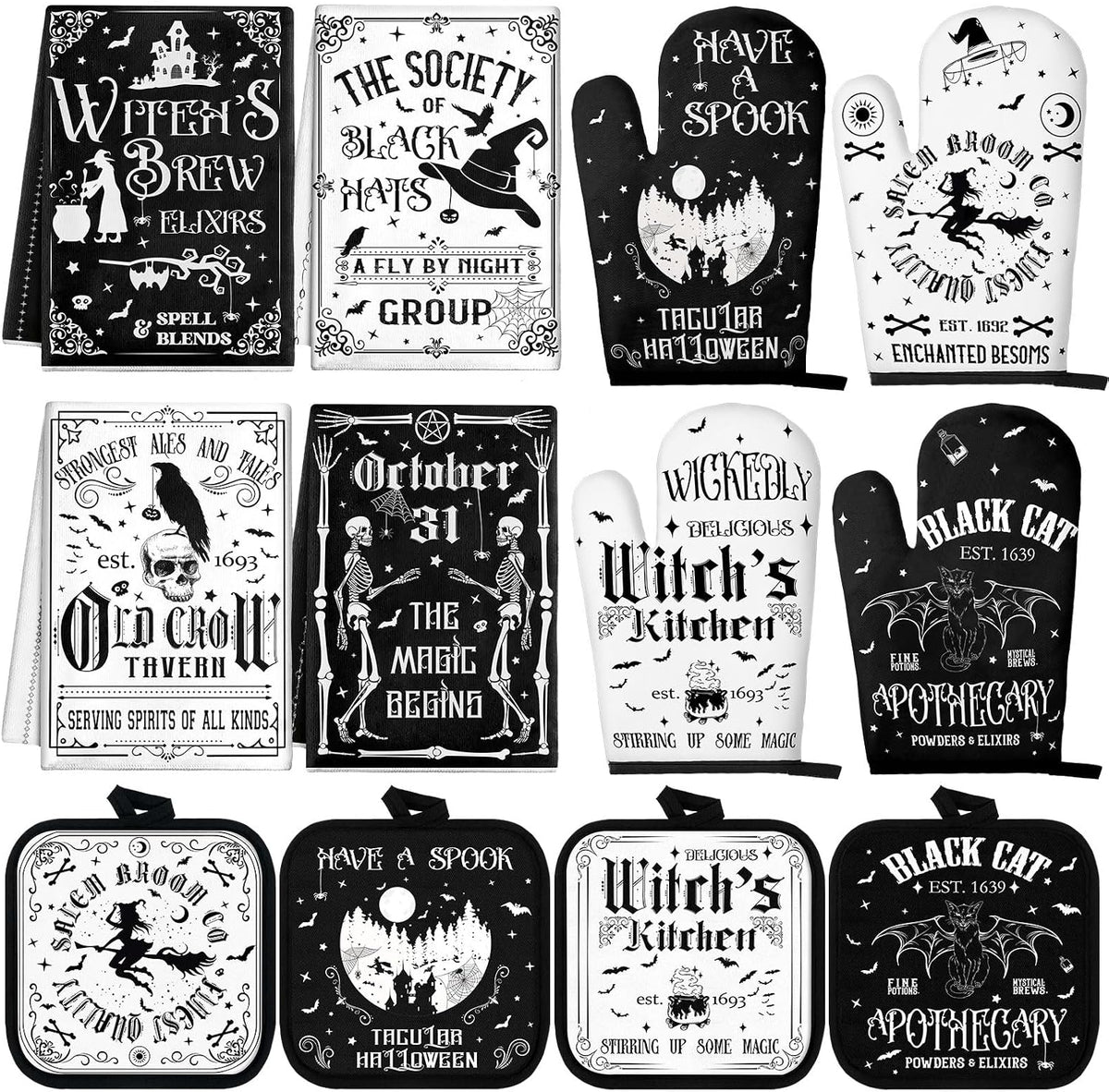 SiliFine 12 Pcs Fall Pumpkin Kitchen Towels Oven Mitts Pot Holders Set