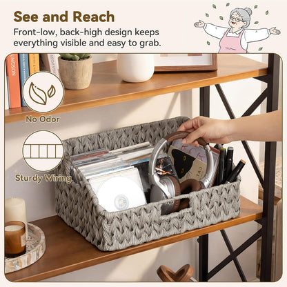 GRANNY SAYS Wicker Storage Baskets for Shelves, Trapezoid Woven Basket with Handles, Storage Wicker Baskets for Pantry, Water Hyacinth, 2-Pack