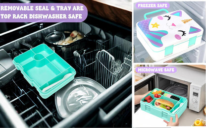 Kids Bento Lunch Box with 6 Compartments Girls Lunch Box with Lunch Bag,Stainless Steel Water Bottle,Ice Pack & Utensils Set,Birthday Gifts for Ages 3-12 Back to School Toddler Girls