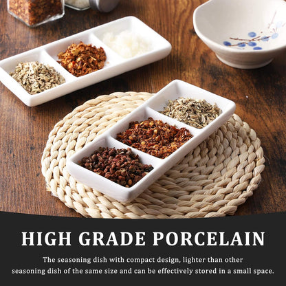 DOITOOL 2Pcs Ceramic Serving Platters, 3 Compartment Appetizer Serving Trays Snack Dishes, White Rectangular Divided Sauce Dishes for Home Restaurant Kitchen