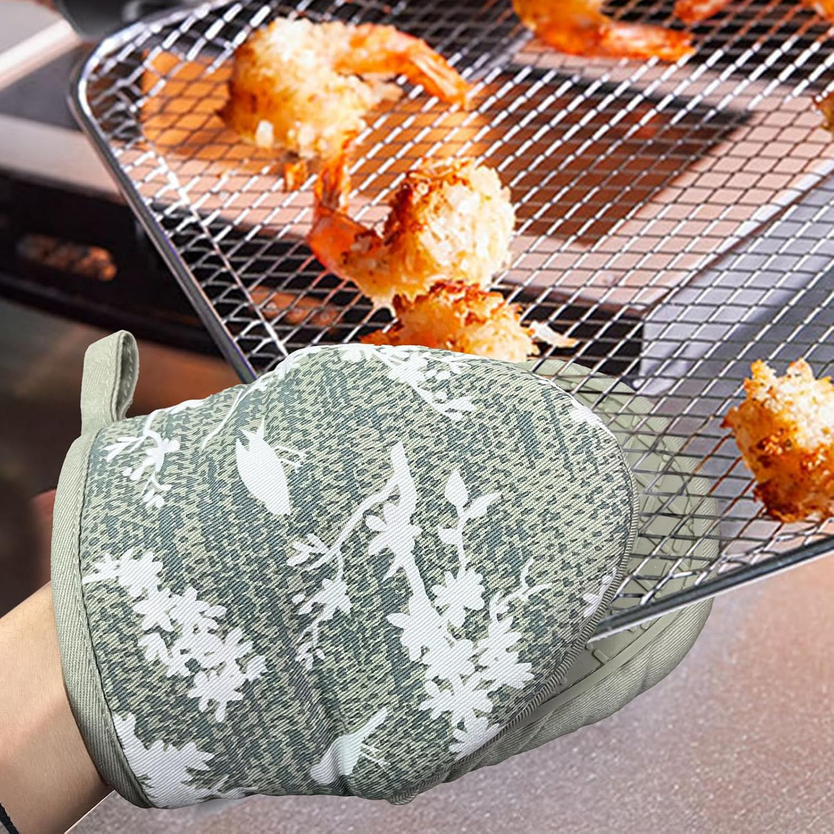 Mini Silicone Oven Mitts, Heat Resistant Kitchen Mittens 2-Pack Set
