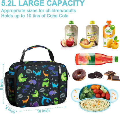 esouler Lunch Box Kids Insulated Lunch Bag for Boys & Girls Durable Children Lunchbox for School with Water Bottle Holder-Black
