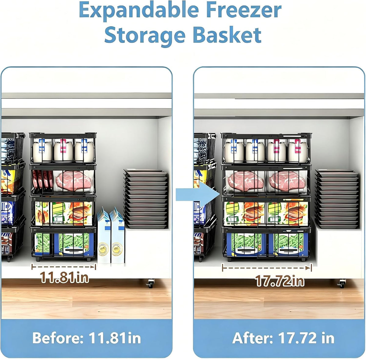 Freezer Organizer Bins, 6-Pack for Chest Freezers | Stackable & Expandable Storage Container with Handles | White Foldable Baskets for 10-20 Cu. Ft. | for Sorting Frozen Meats