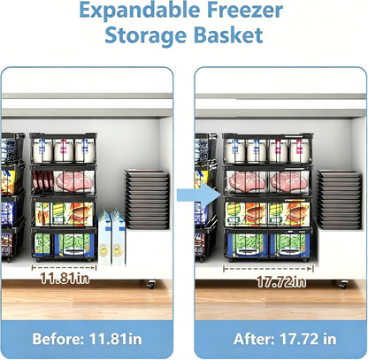 Freezer Organizer Bins, 6-Pack for Chest Freezers | Stackable & Expandable Storage Container with Handles | White Foldable Baskets for 10-20 Cu. Ft. | for Sorting Frozen Meats