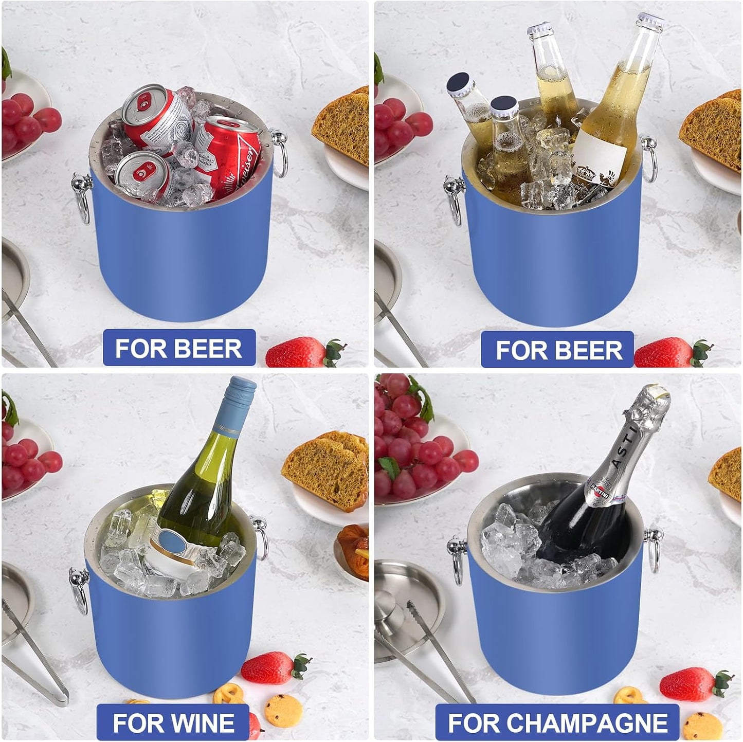 Ice Bucket with Lid & Tong- Well Made Insulated Stainless Steel Keep Ice Frozen Longer - Ideal for Cocktail Bar, Parties, Chilling Wine, Champagne - 3 Liter (Black)